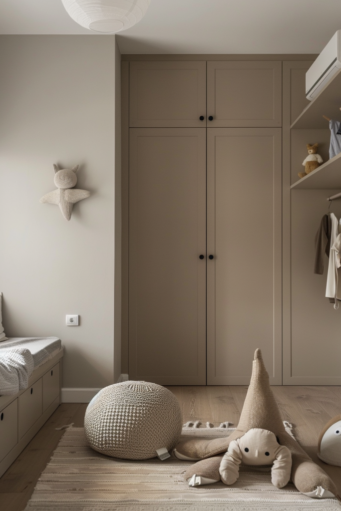 Taupe wirkt neutral, weich und reduziert optische Reize. Als Basisfarbe sind solche Kinderzimmer Farben für aktive Kinder besonders sinnvoll, da sie das Gesamtbild harmonisieren.